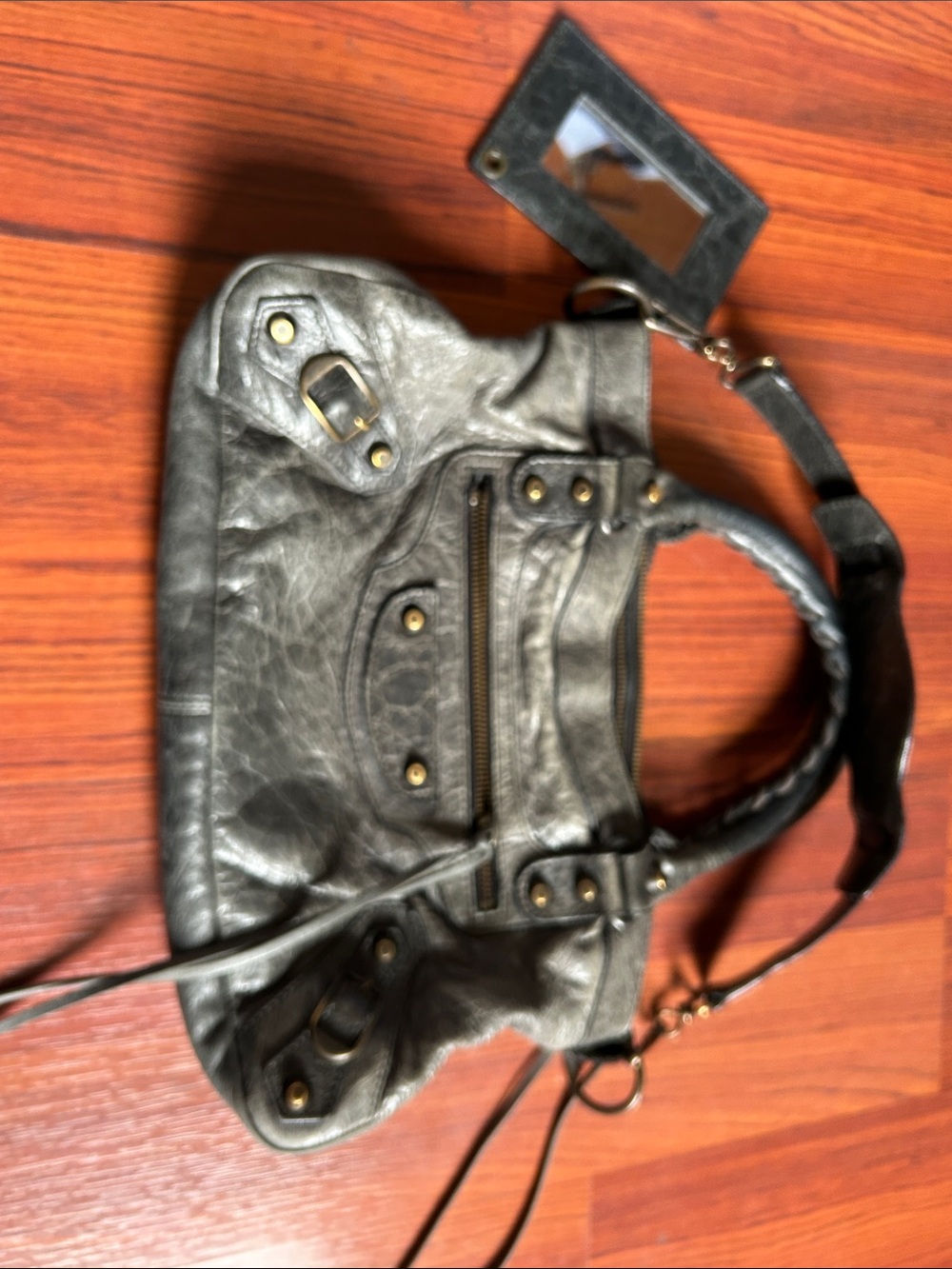 Gray/ black Leather Shoulder Bag with Mirror Charm BALANCIAGA